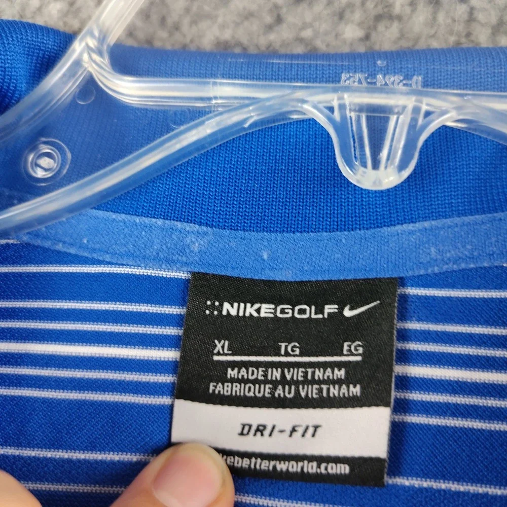 Nike Polo Shirt Mens XL Dri-FIT Blue Striped Golf Short Sleeve Preppy Sporty EUC